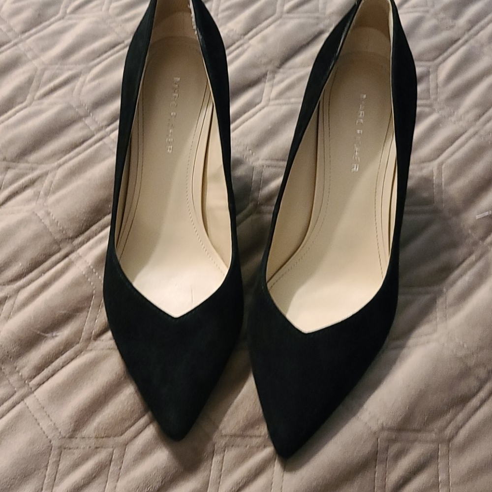 Black suede wedge heels